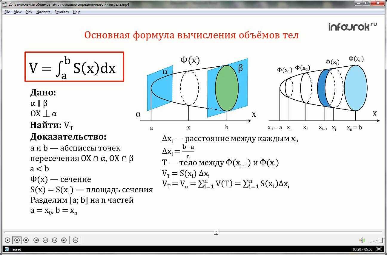 Как найти объём тела вращения с помощью интеграла